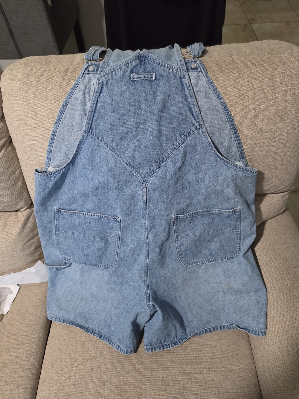 Disney Light Blue Denim Mickey USA Patch Short Overalls Romper - Picture 6 of 8